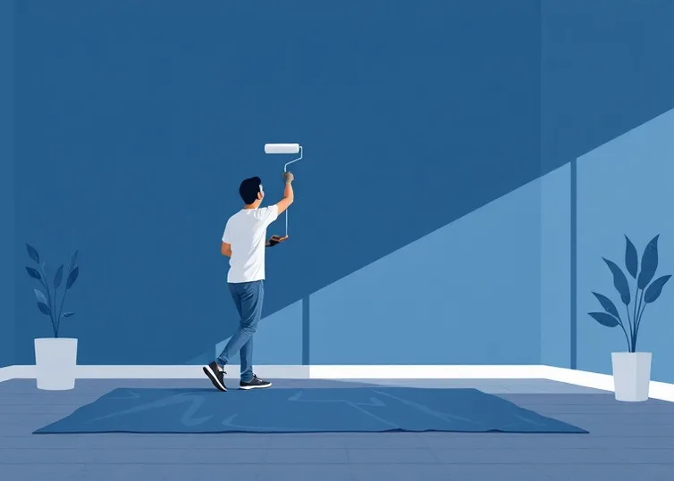 Peintre appliquant la peinture au rouleau sur un mur de salon